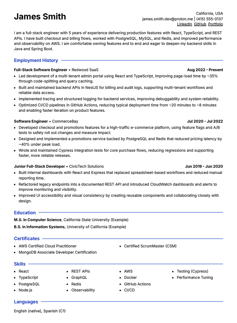 Sample tailored resume preview
